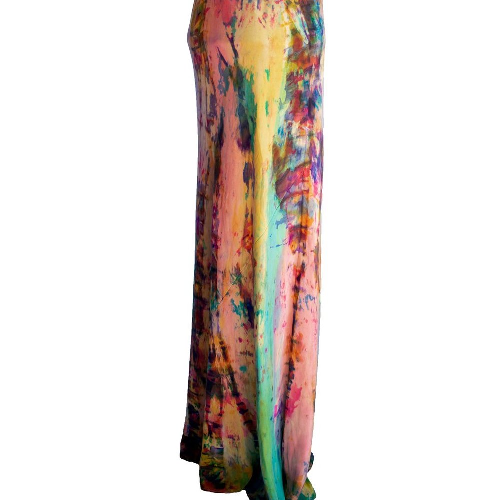 NEW silk maxi dress tie dyed orange yellow small 4 6 african batik rainbow beach - Picture 5 of 6